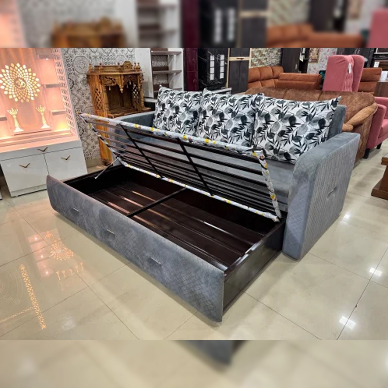 Metal Storage Sofa Cum Bed Full Cushion Design Manufacturer, Supplier & Dealer in Mumbai, Maharashtra & India