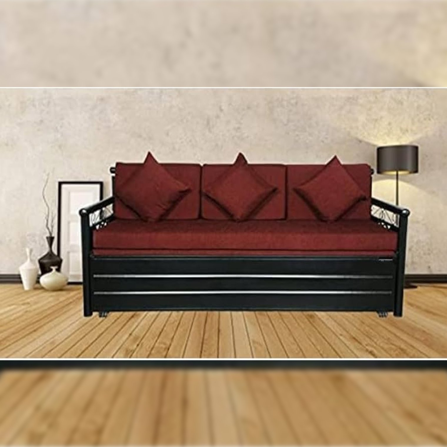 Metal Iron Wooden Finish Sofa Cum Bed Manufacturer, Supplier & Dealer in Mumbai, Maharashtra & India